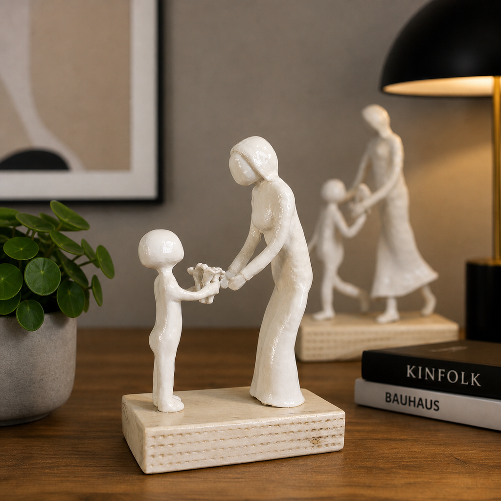 Enfant qui remet des fleurs à sa maman